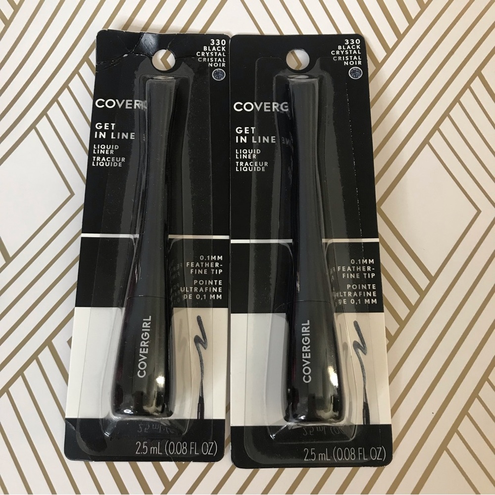 2x Covergirl Get In Line Liquid Eyeliners 0.1 mm Feather Fine Tip Black Crystal